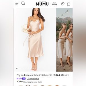 Show me your mumu Verona cowl neck dress in champagne luxe satin. Size small.